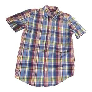 U.S. Polo Button Down Shirt Boys‎ Size Kids 10/12 Plaid Pony